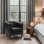 Fauteuil d'appoint, fauteuil tonneau capitonné en similicuir, fauteuil d'appoint moderne du milieu du siècle, fauteuil confortable, fauteuils tonneau