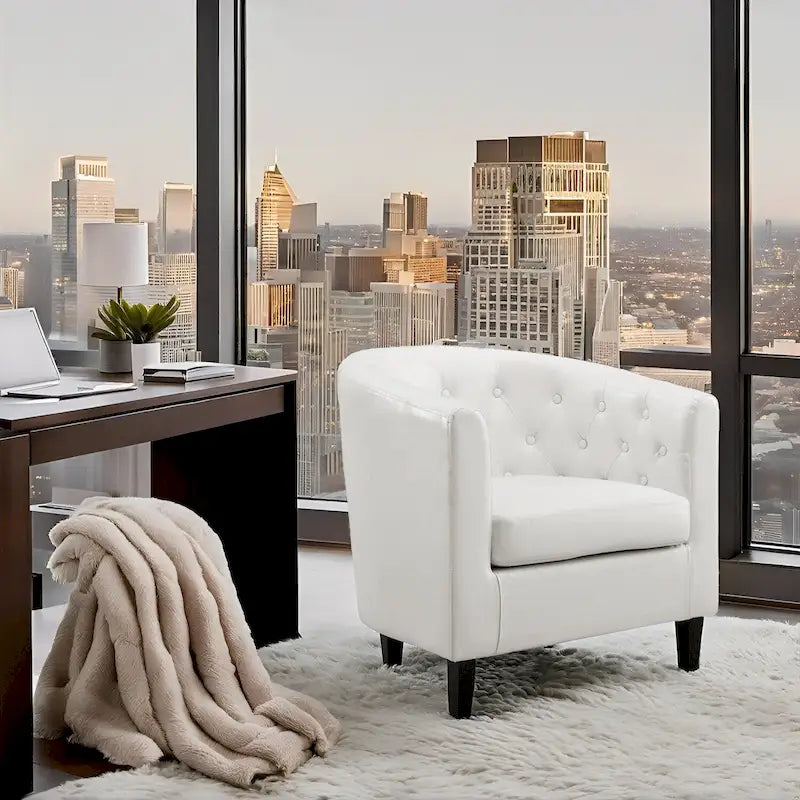 Fauteuil d'appoint, fauteuil tonneau capitonné en similicuir, fauteuil d'appoint moderne du milieu du siècle, fauteuil confortable, fauteuils tonneau