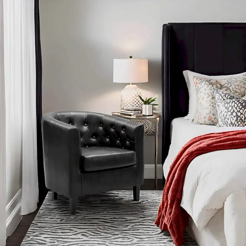 Fauteuil d'appoint, fauteuil tonneau capitonné en similicuir, fauteuil d'appoint moderne du milieu du siècle, fauteuil confortable, fauteuils tonneau