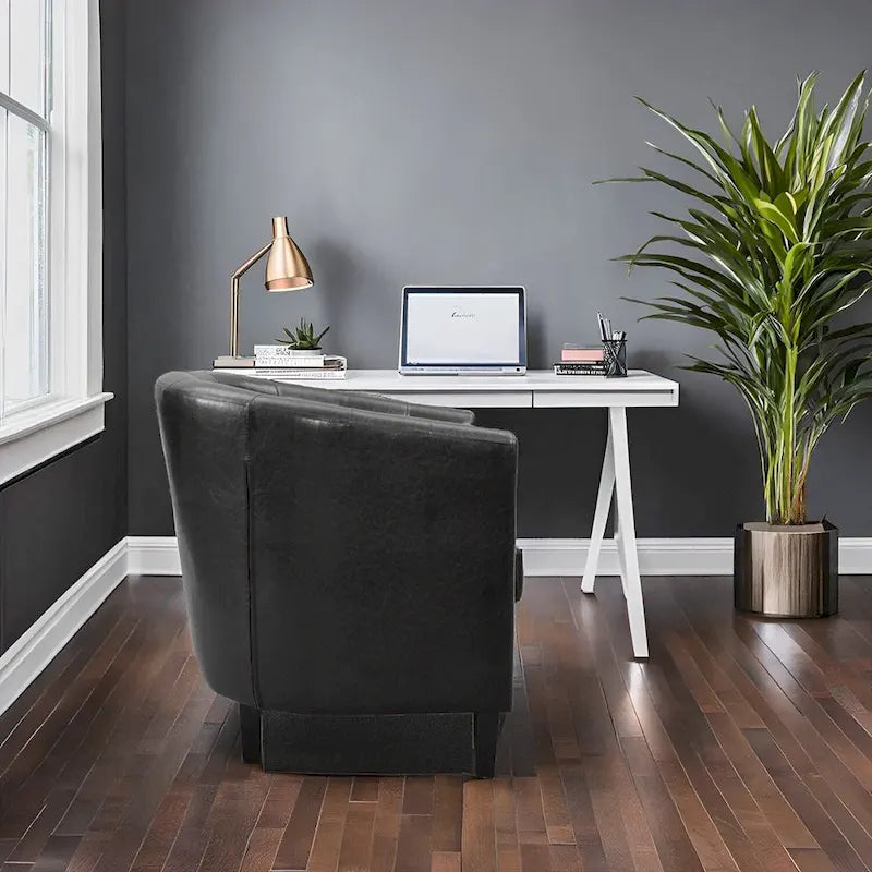 Fauteuil d'appoint, fauteuil tonneau capitonné en similicuir, fauteuil d'appoint moderne du milieu du siècle, fauteuil confortable, fauteuils tonneau