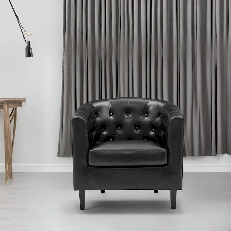 Fauteuil d'appoint, fauteuil tonneau capitonné en similicuir, fauteuil d'appoint moderne du milieu du siècle, fauteuil confortable, fauteuils tonneau