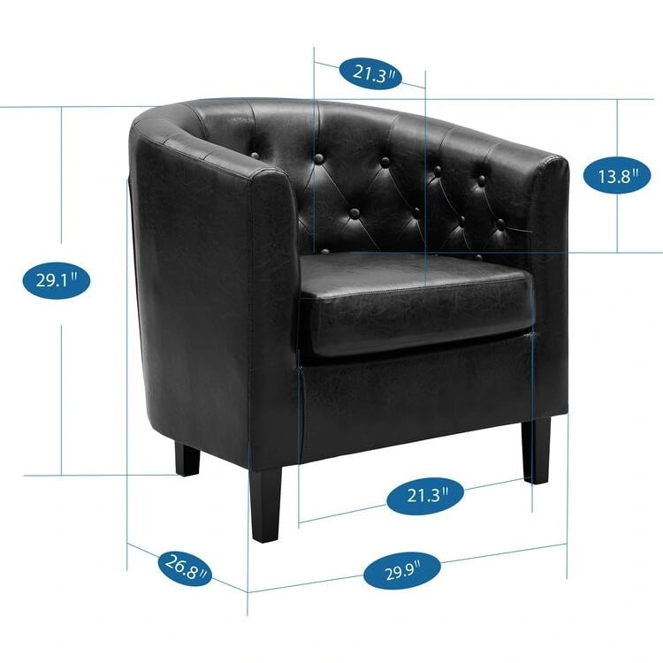 Fauteuil d'appoint, fauteuil tonneau capitonné en similicuir, fauteuil d'appoint moderne du milieu du siècle, fauteuil confortable, fauteuils tonneau