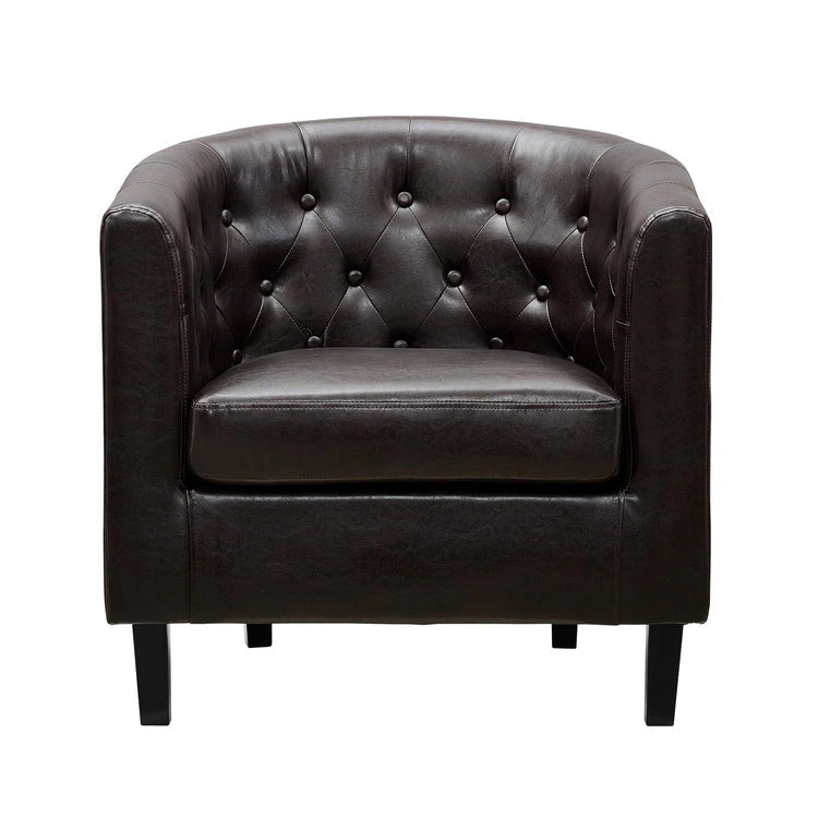 Fauteuil d'appoint, fauteuil tonneau capitonné en similicuir, fauteuil d'appoint moderne du milieu du siècle, fauteuil confortable, fauteuils tonneau