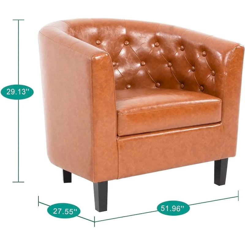 Fauteuil d'appoint, fauteuil tonneau capitonné en similicuir, fauteuil d'appoint moderne du milieu du siècle, fauteuil confortable, fauteuils tonneau