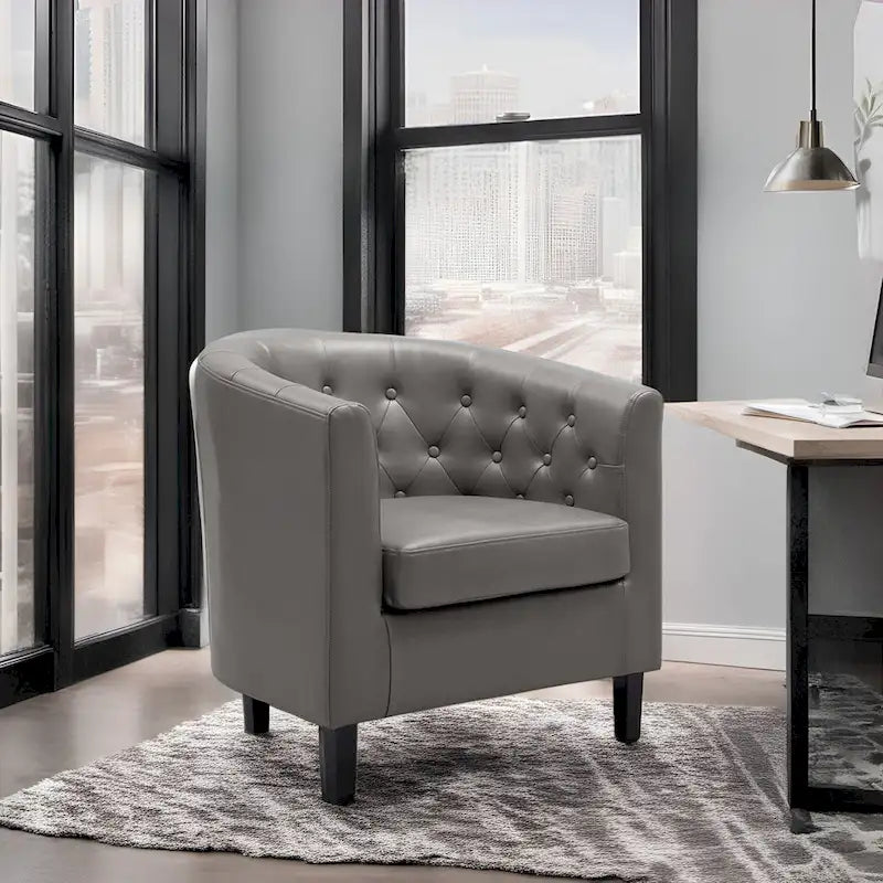 Fauteuil d'appoint, fauteuil tonneau capitonné en similicuir, fauteuil d'appoint moderne du milieu du siècle, fauteuil confortable, fauteuils tonneau