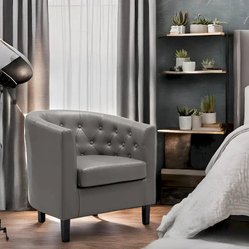 Fauteuil d'appoint, fauteuil tonneau capitonné en similicuir, fauteuil d'appoint moderne du milieu du siècle, fauteuil confortable, fauteuils tonneau