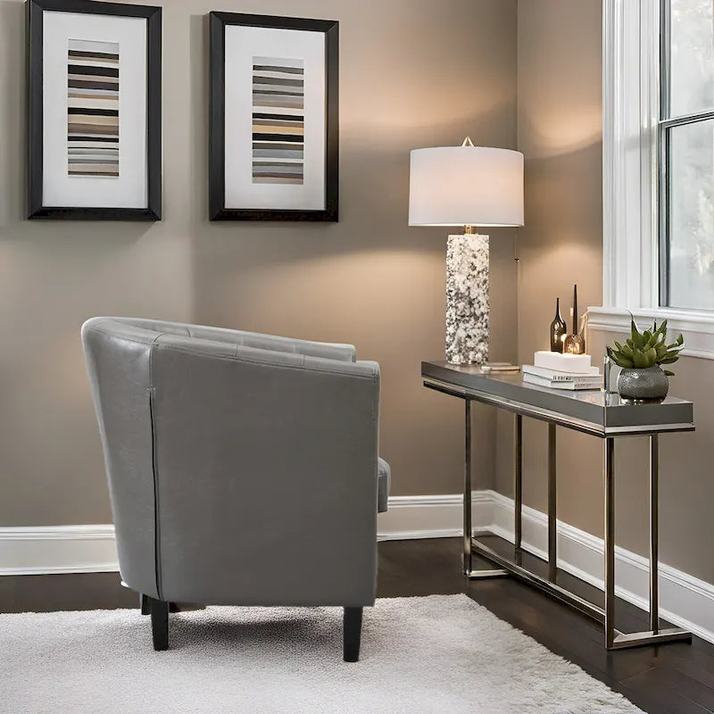 Fauteuil d'appoint, fauteuil tonneau capitonné en similicuir, fauteuil d'appoint moderne du milieu du siècle, fauteuil confortable, fauteuils tonneau