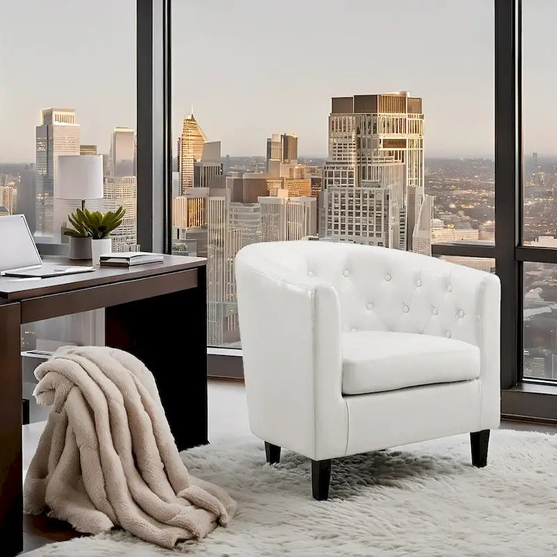 Fauteuil d'appoint, fauteuil tonneau capitonné en similicuir, fauteuil d'appoint moderne du milieu du siècle, fauteuil confortable, fauteuils tonneau