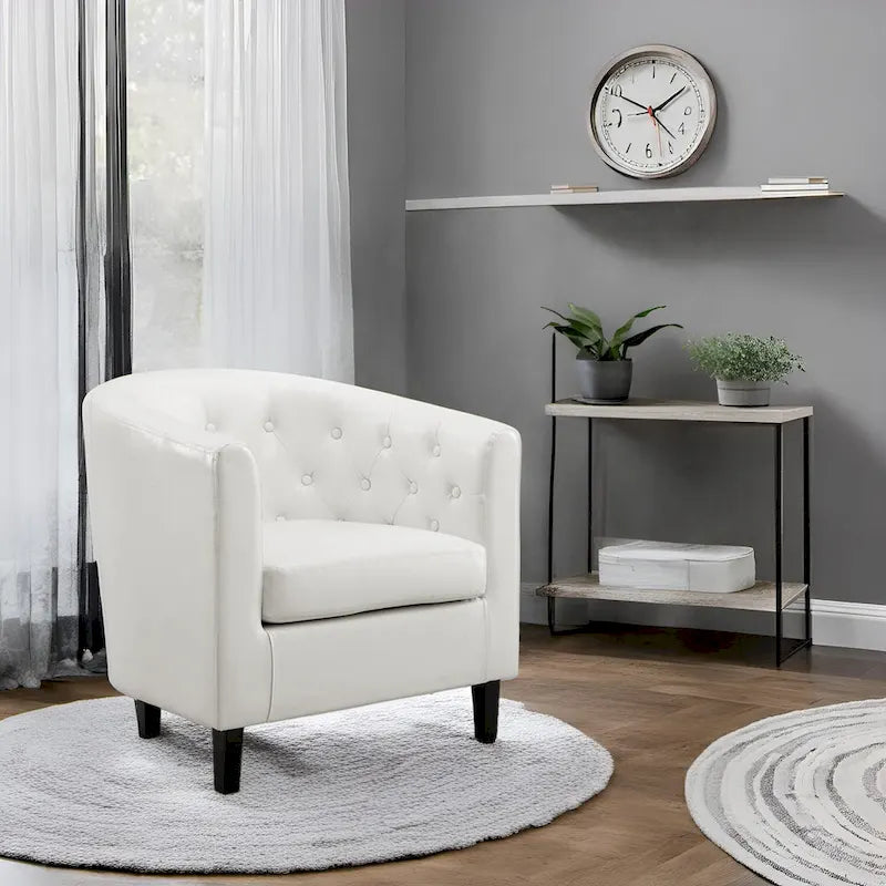 Fauteuil d'appoint, fauteuil tonneau capitonné en similicuir, fauteuil d'appoint moderne du milieu du siècle, fauteuil confortable, fauteuils tonneau
