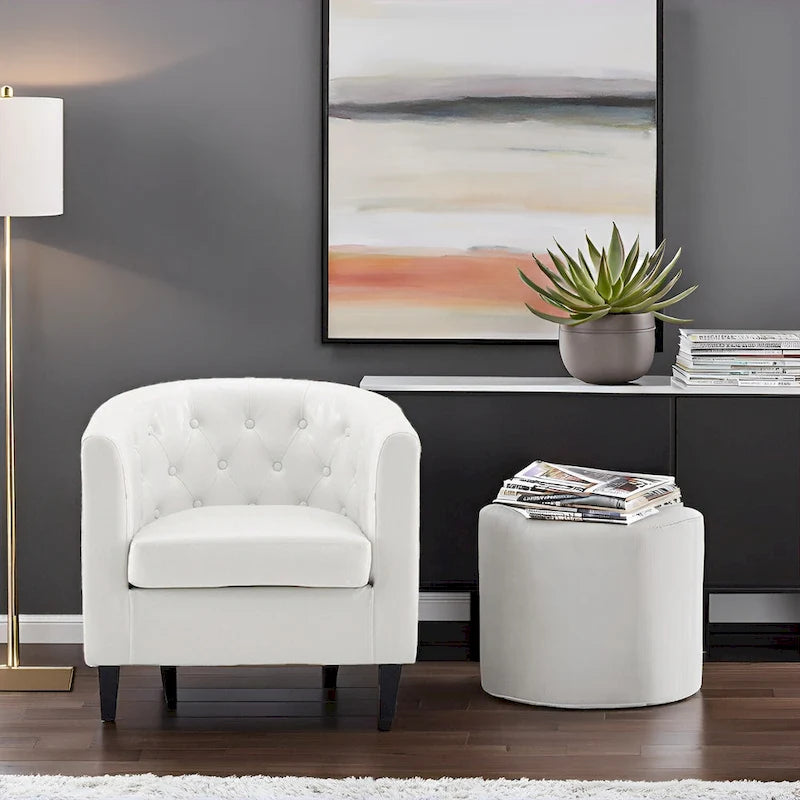 Fauteuil d'appoint, fauteuil tonneau capitonné en similicuir, fauteuil d'appoint moderne du milieu du siècle, fauteuil confortable, fauteuils tonneau