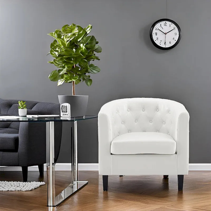 Fauteuil d'appoint, fauteuil tonneau capitonné en similicuir, fauteuil d'appoint moderne du milieu du siècle, fauteuil confortable, fauteuils tonneau