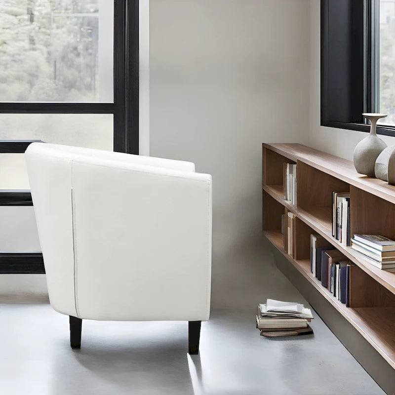 Fauteuil d'appoint, fauteuil tonneau capitonné en similicuir, fauteuil d'appoint moderne du milieu du siècle, fauteuil confortable, fauteuils tonneau