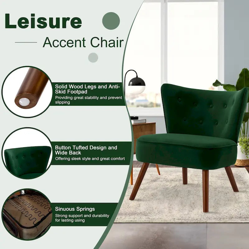 Fauteuil d'appoint capitonné en velours pour salon - 70 cm (L) x 71 cm (P) x 80 cm (H)