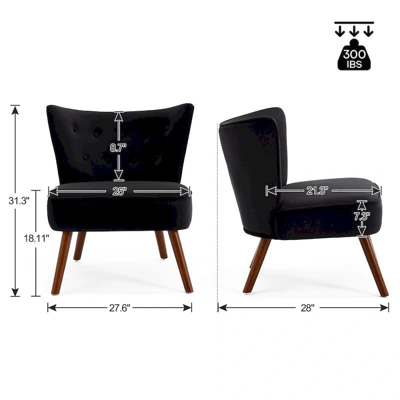 Fauteuil d'appoint capitonné en velours pour salon - 70 cm (L) x 71 cm (P) x 80 cm (H)