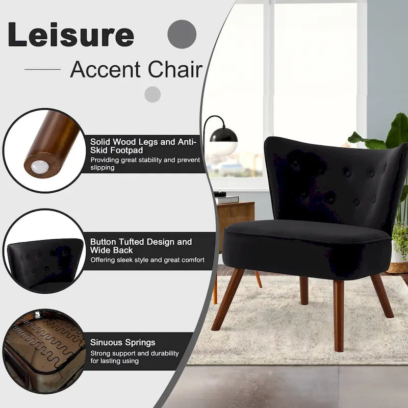 Fauteuil d'appoint capitonné en velours pour salon - 70 cm (L) x 71 cm (P) x 80 cm (H)