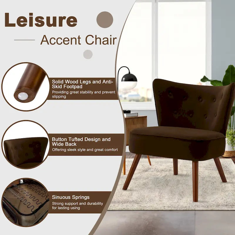 Fauteuil d'appoint capitonné en velours pour salon - 70 cm (L) x 71 cm (P) x 80 cm (H)