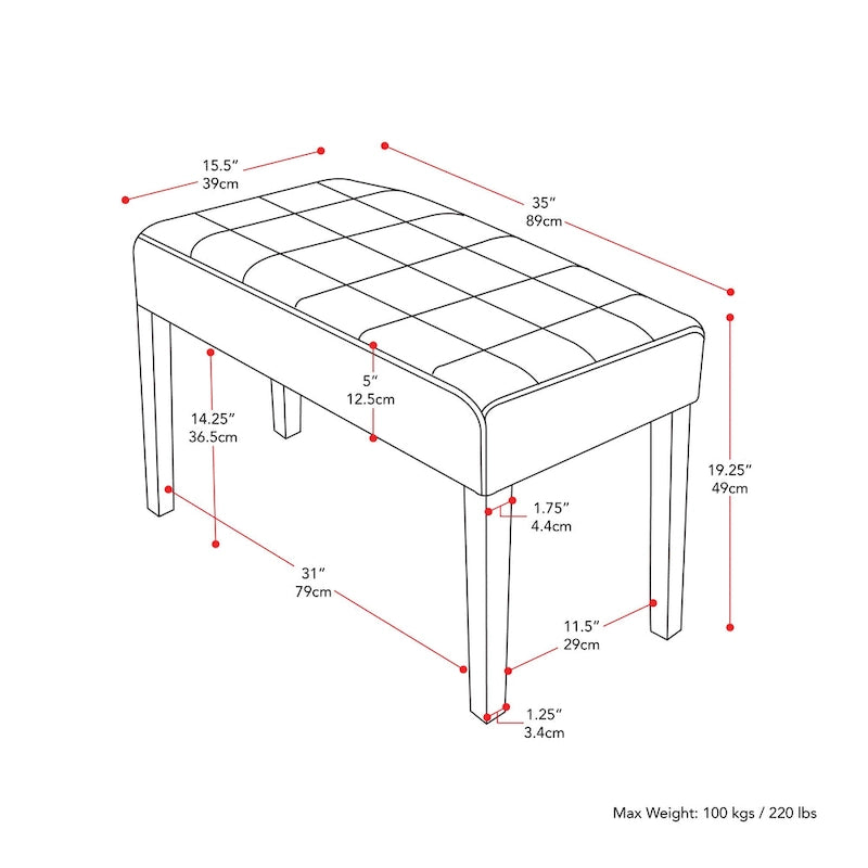 Banc capitonné en tissu CorLiving California