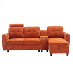 Canapé d'angle convertible en L avec rangement intégré, revêtement en velours/PU/tissu HOMEFUN