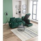 Canapé d'angle convertible en L avec rangement intégré, revêtement en velours/PU/tissu HOMEFUN