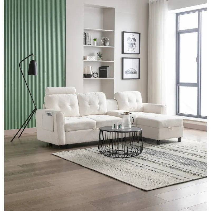 HOMEFUN Velvet/PU/Fabric Upholstered Tufted L-Shape Sectional Storage Convertible Sofa