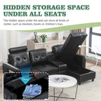 Canapé d'angle convertible en L avec rangement intégré, revêtement en velours/PU/tissu HOMEFUN