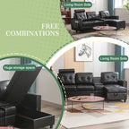 Canapé d'angle convertible en L avec rangement intégré, revêtement en velours/PU/tissu HOMEFUN