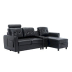 Canapé d'angle convertible en L avec rangement intégré, revêtement en velours/PU/tissu HOMEFUN