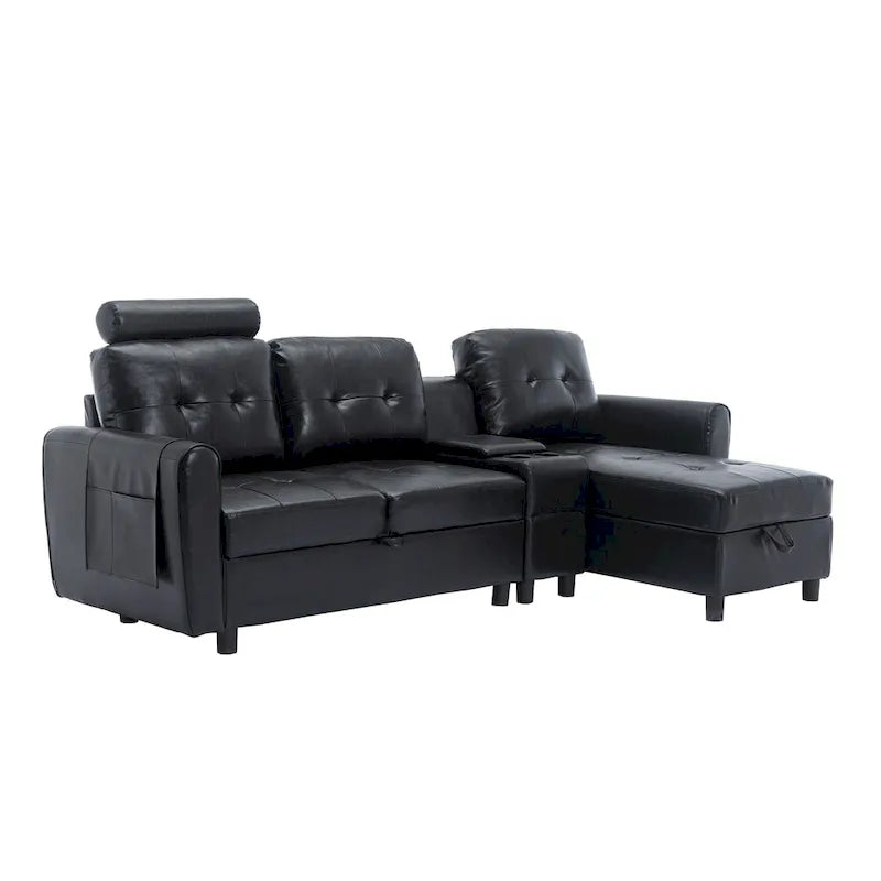 Canapé d'angle convertible en L avec rangement intégré, revêtement en velours/PU/tissu HOMEFUN