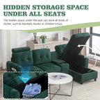 Canapé d'angle convertible en L avec rangement intégré, revêtement en velours/PU/tissu HOMEFUN