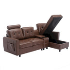 Canapé d'angle convertible en L avec rangement intégré, revêtement en velours/PU/tissu HOMEFUN