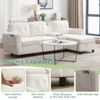 Canapé d'angle convertible en L avec rangement intégré, revêtement en velours/PU/tissu HOMEFUN