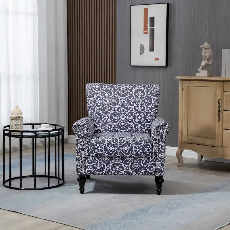 Fauteuil d'appoint moderne du milieu du siècle, fauteuil en lin avec dossier capitonné et pieds en bois