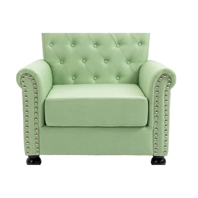 Fauteuil d'appoint moderne du milieu du siècle, fauteuil en lin avec dossier capitonné et pieds en bois