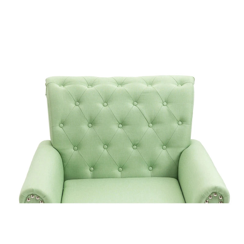 Fauteuil d'appoint moderne du milieu du siècle, fauteuil en lin avec dossier capitonné et pieds en bois