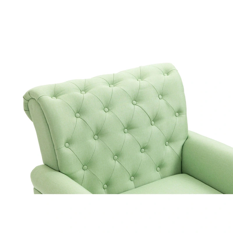 Fauteuil d'appoint moderne du milieu du siècle, fauteuil en lin avec dossier capitonné et pieds en bois