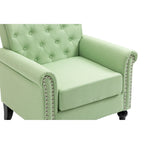 Fauteuil d'appoint moderne du milieu du siècle, fauteuil en lin avec dossier capitonné et pieds en bois