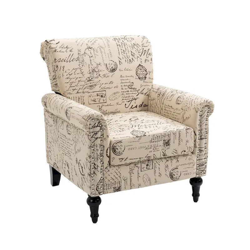 Fauteuil d'appoint moderne du milieu du siècle, fauteuil en lin avec dossier capitonné et pieds en bois