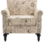 Fauteuil d'appoint moderne du milieu du siècle, fauteuil en lin avec dossier capitonné et pieds en bois