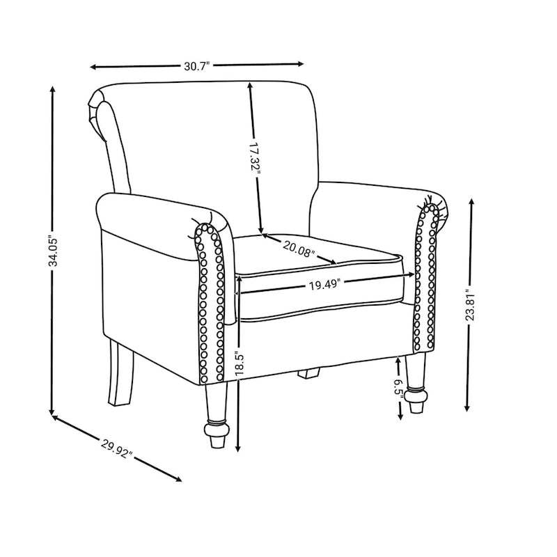 Fauteuil d'appoint moderne du milieu du siècle, fauteuil en lin avec dossier capitonné et pieds en bois
