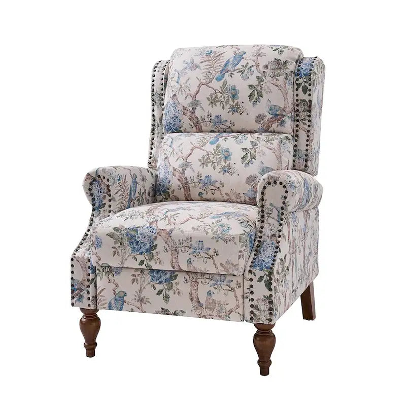 Fauteuil inclinable manuel Terri Classic à accoudoirs découpés et clous décoratifs pour salon, par HULALA HOME