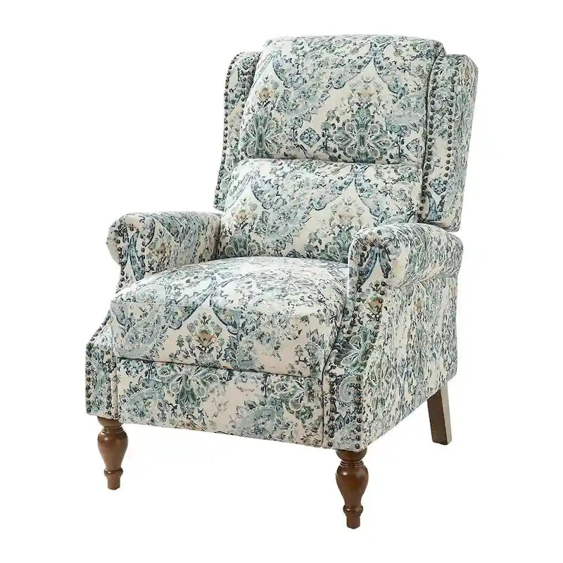 Fauteuil inclinable manuel Terri Classic à accoudoirs découpés et clous décoratifs pour salon, par HULALA HOME