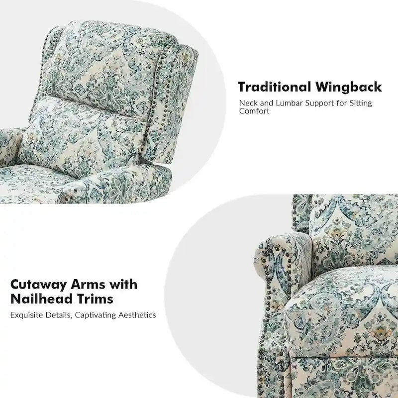 Fauteuil inclinable manuel Terri Classic à accoudoirs découpés et clous décoratifs pour salon, par HULALA HOME