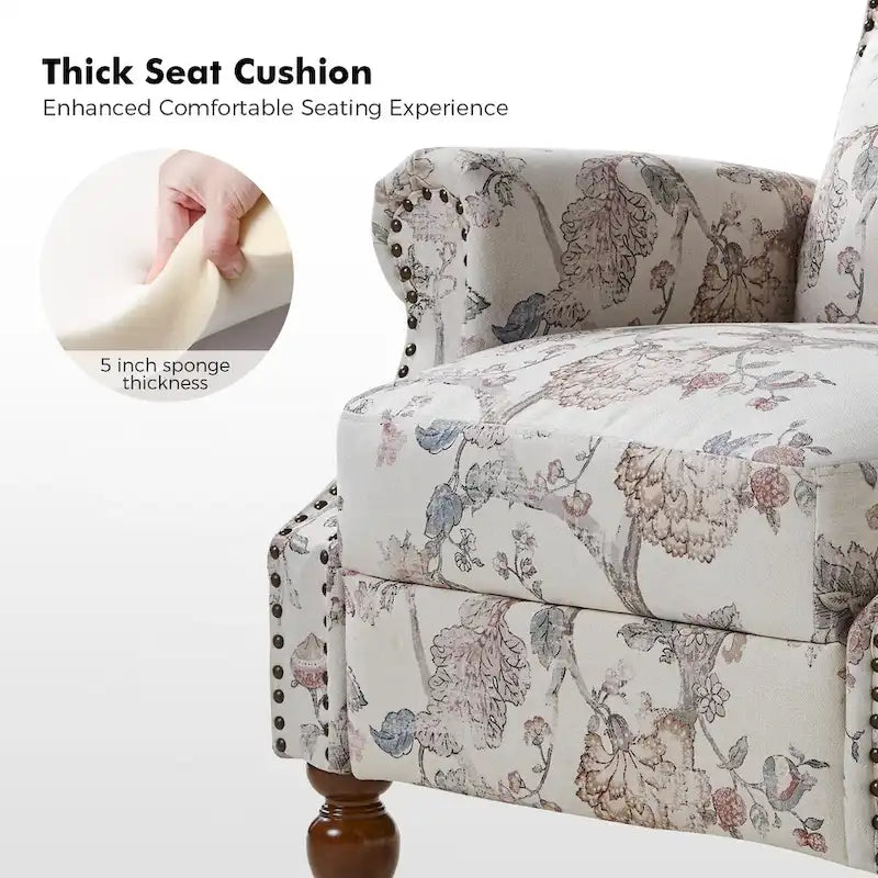 Fauteuil inclinable manuel Terri Classic à accoudoirs découpés et clous décoratifs pour salon, par HULALA HOME