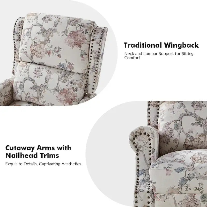 Fauteuil inclinable manuel Terri Classic à accoudoirs découpés et clous décoratifs pour salon, par HULALA HOME