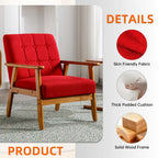 Fauteuil d'appoint capitonné en lin/PU pour salon/chambre, avec pieds en bois