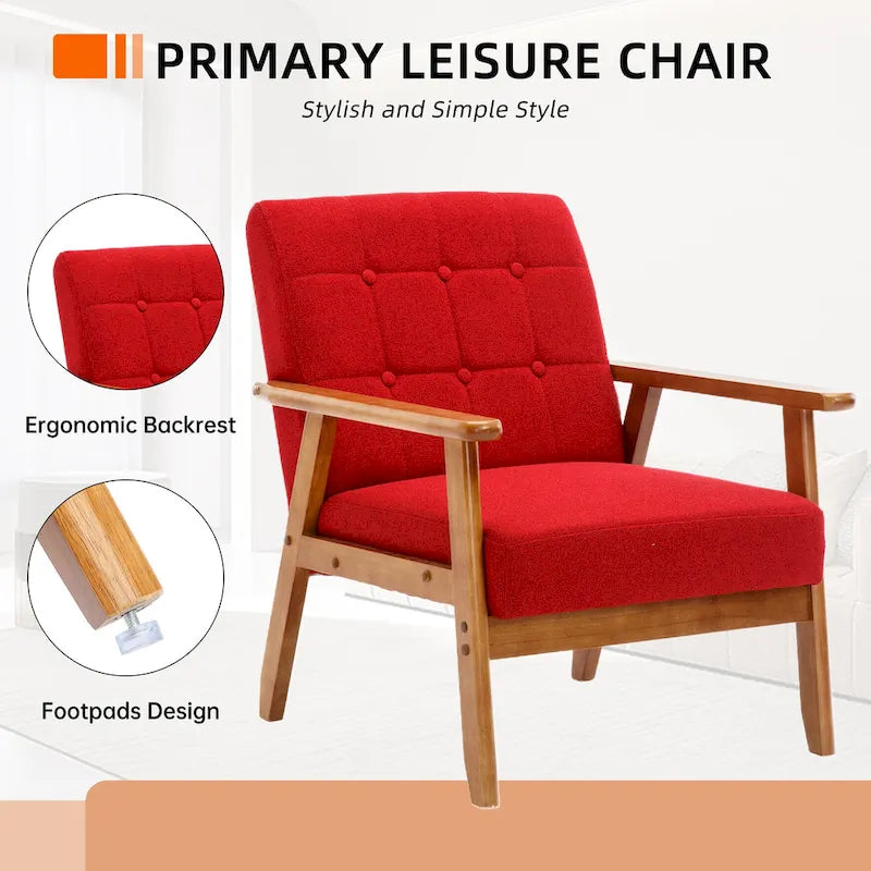 Fauteuil d'appoint capitonné en lin/PU pour salon/chambre, avec pieds en bois