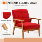 Fauteuil d'appoint capitonné en lin/PU pour salon/chambre, avec pieds en bois