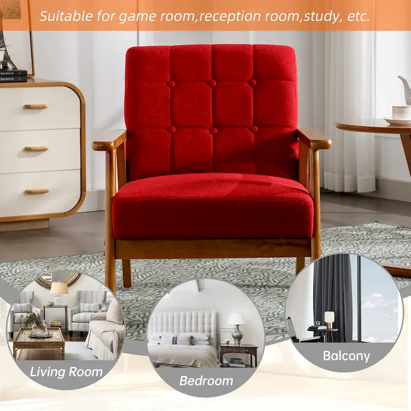 Fauteuil d'appoint capitonné en lin/PU pour salon/chambre, avec pieds en bois