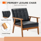 Fauteuil d'appoint capitonné en lin/PU pour salon/chambre, avec pieds en bois