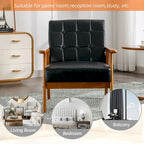 Fauteuil d'appoint capitonné en lin/PU pour salon/chambre, avec pieds en bois